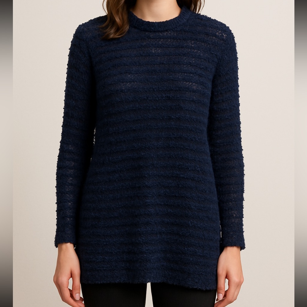 Mondi | Vintage Textured Semi-Sheer Bouclé Knit Sweater Navy Tunic | 38